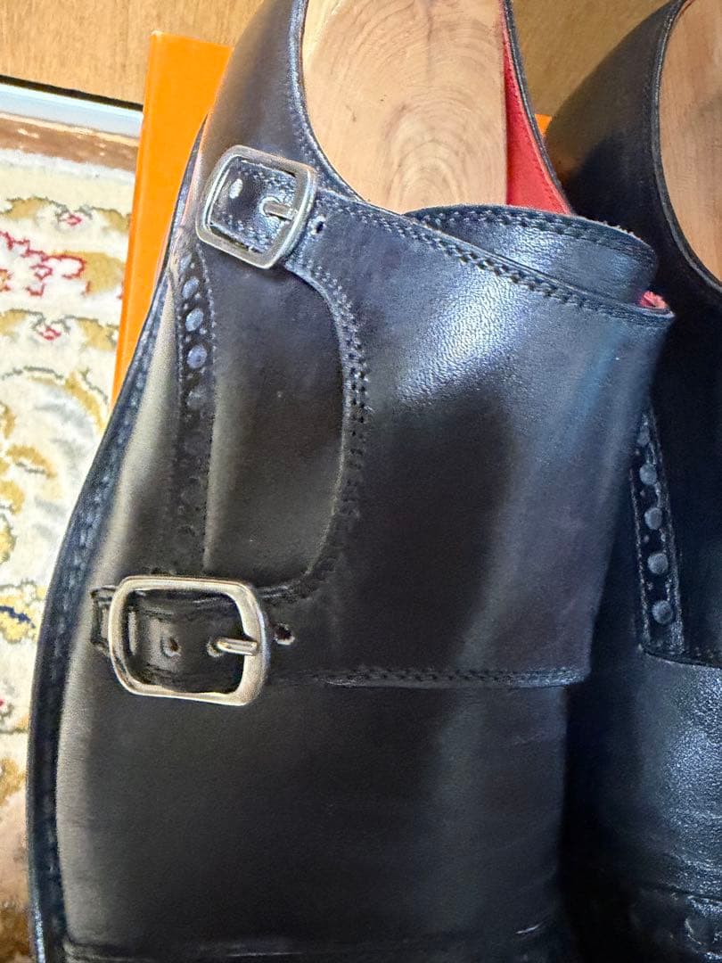 ディ メッラ 黒 ダブルモンクストラップ ビジネスシューズ