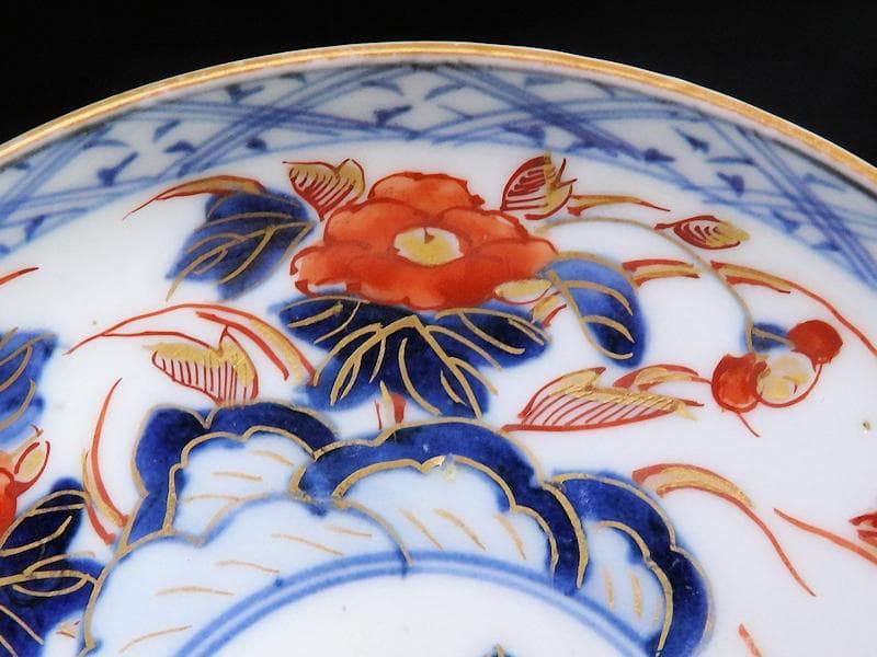 古伊万里　色絵　元禄写　菊に牡丹の図　４寸皿　５枚　 A081AS-MMv