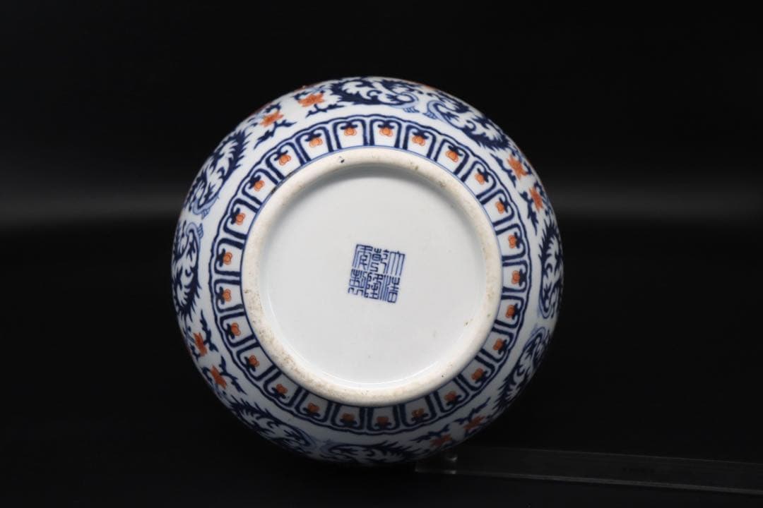 中国 染付ハン紅花卉紋雙耳瓶 大清乾隆年製銘 送料込み0907の通販はau