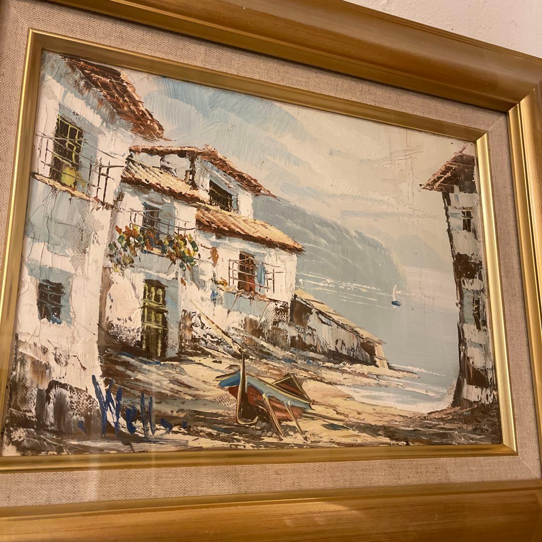 絵画　油絵　油彩　Wells　風景画　景色　海辺の町　地中海