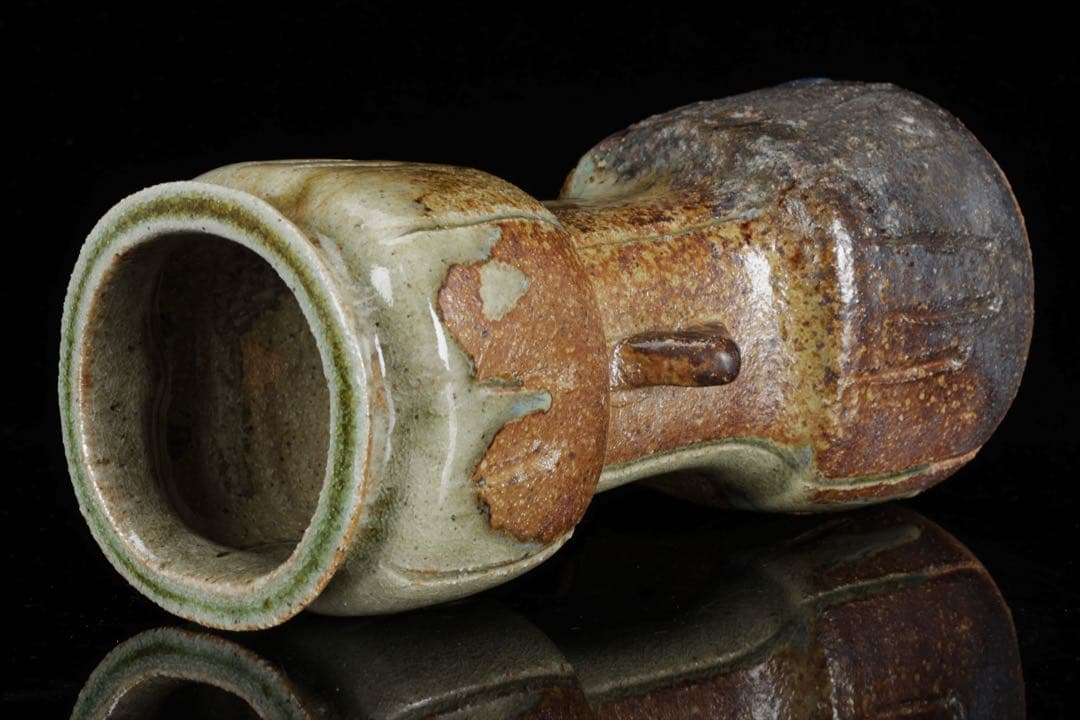 三浦竹軒】 倣古伊賀窯 耳付花瓶 花入 花器 共箱付 在