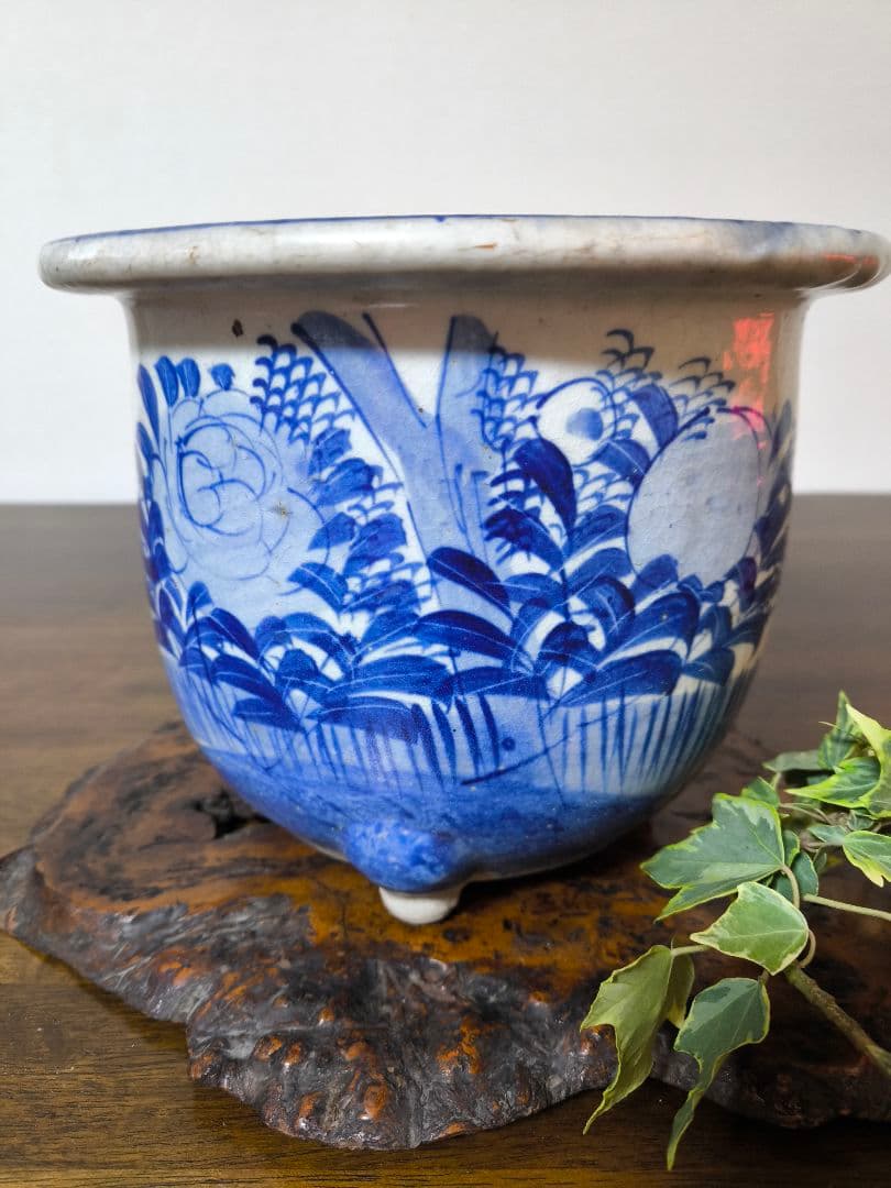 骨董 古伊万里 明治時代 三足植木鉢 ジャンクガーデン