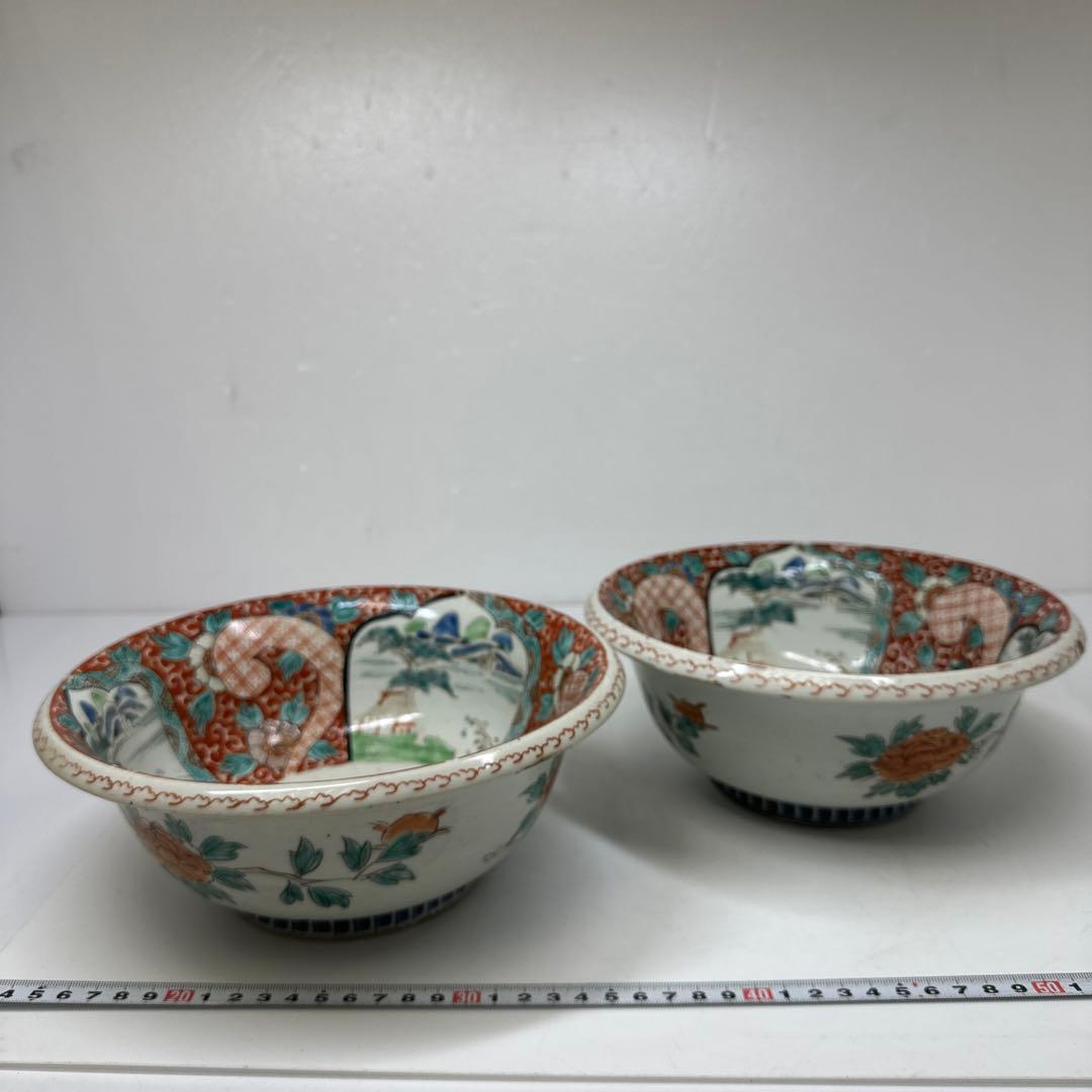 古伊万里　赤絵大鉢　２客　幅約22.8㎝　タサチ　東さ7-0420④