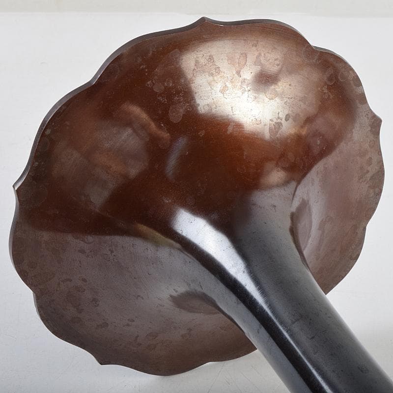 高岡銅器 勝峰作 鋳銅 桔梗口花瓶 共箱 M R9521B