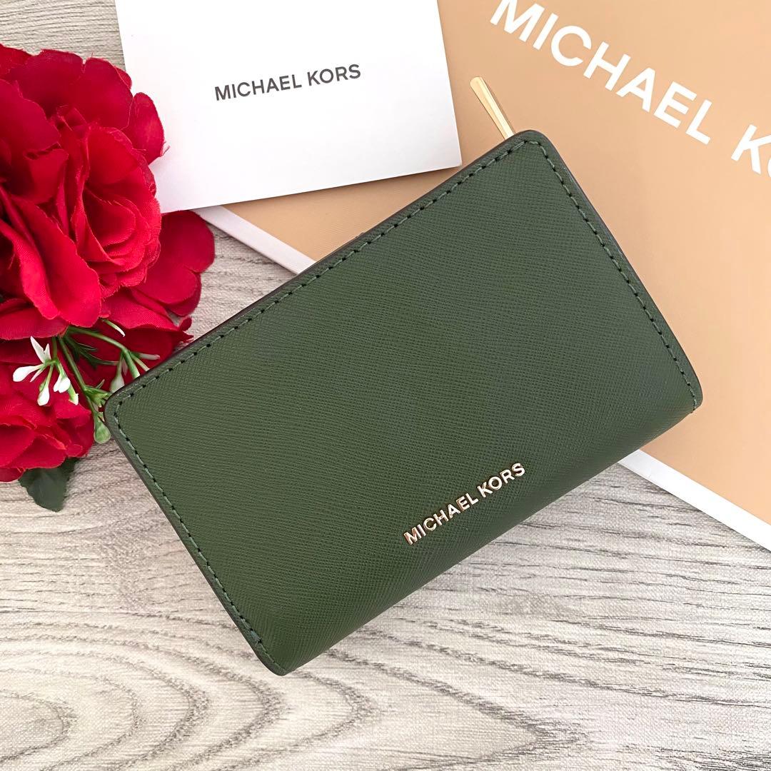 新品未使用》MICHAEL KORS 折り財布 グリーン レザー 二つ折り財布