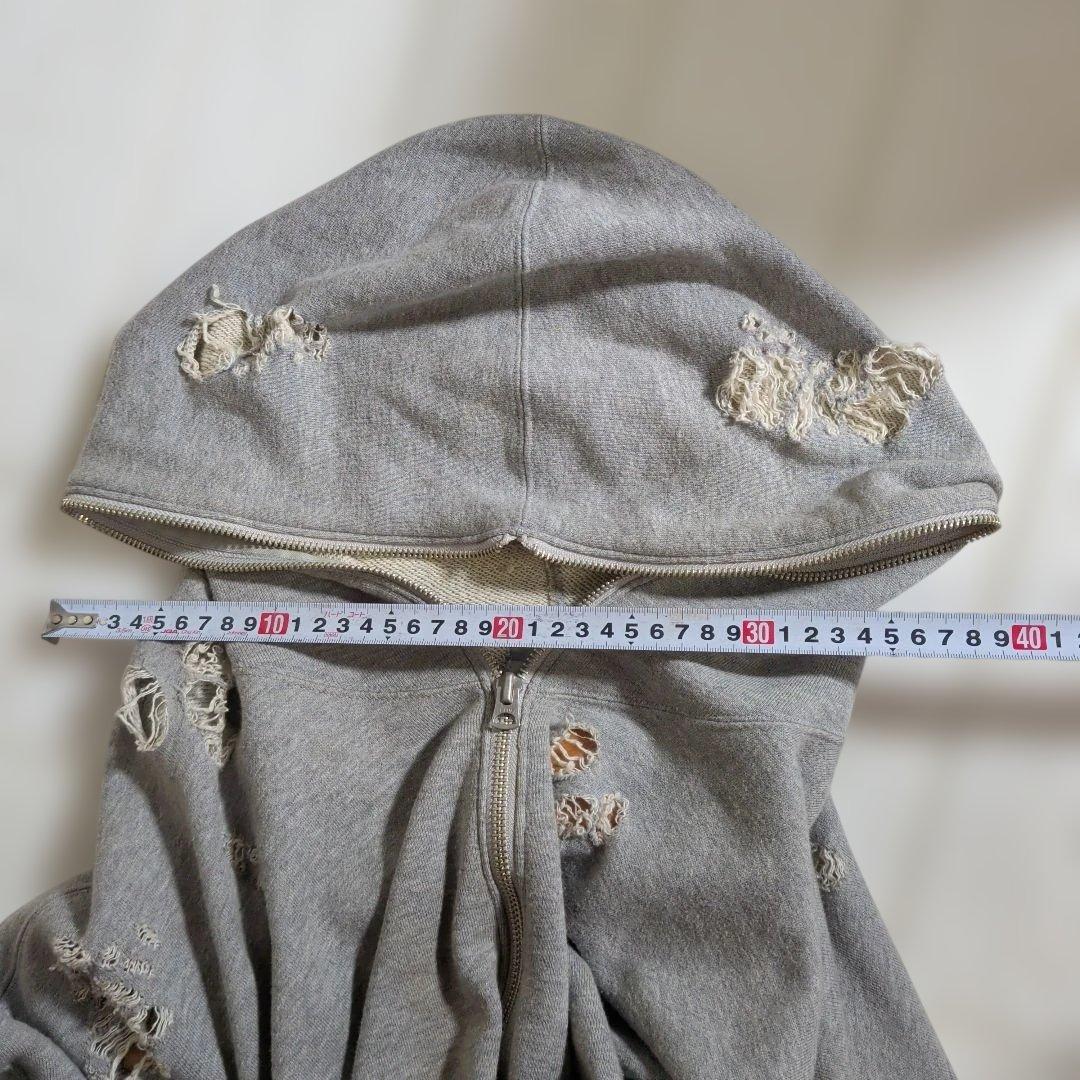 もきMIHARA YASUHIRO ダメージ加工 グレー ジップパーカー