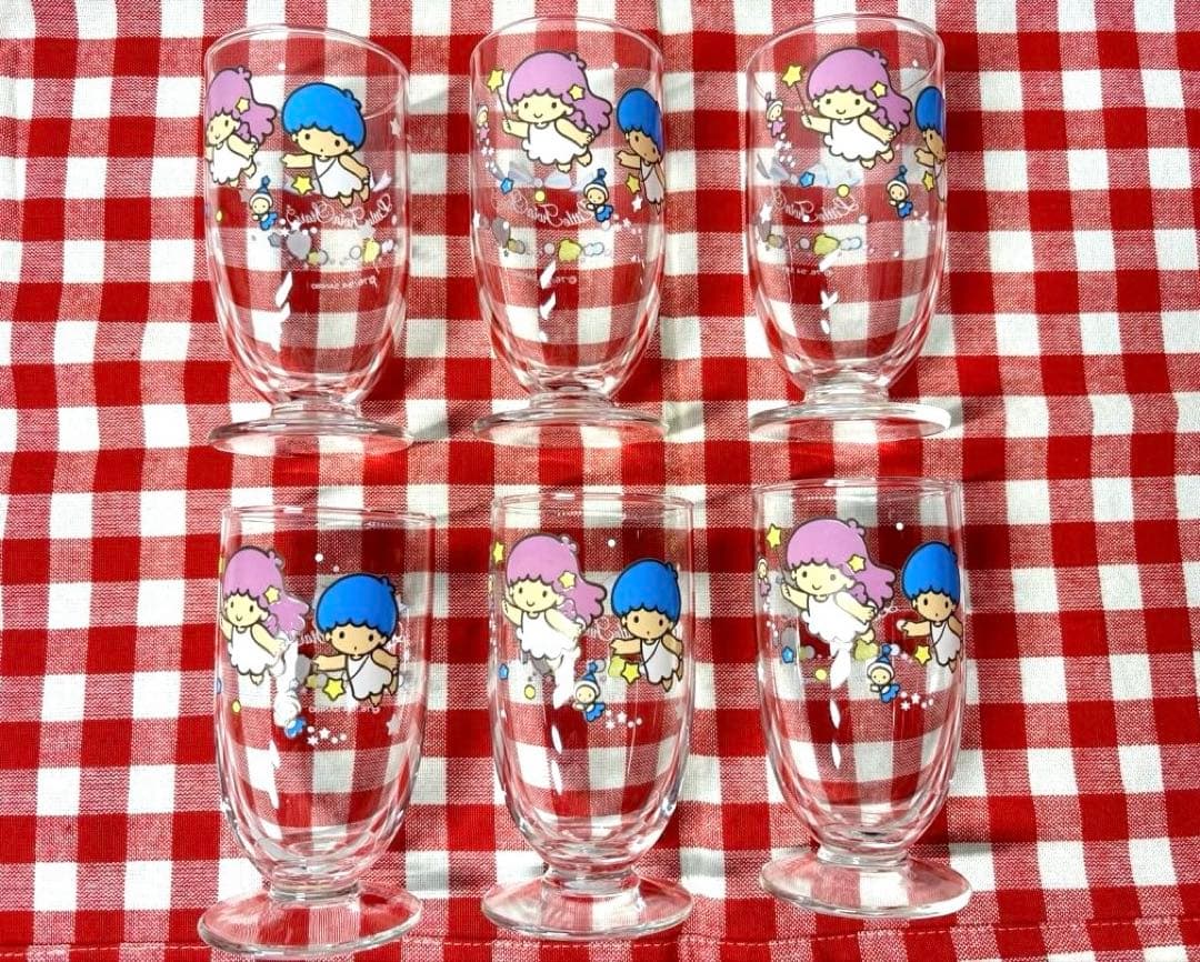 1994年　サンリオ　キキララ グラス　6個　脚付　ステムグラス　平成レトロ