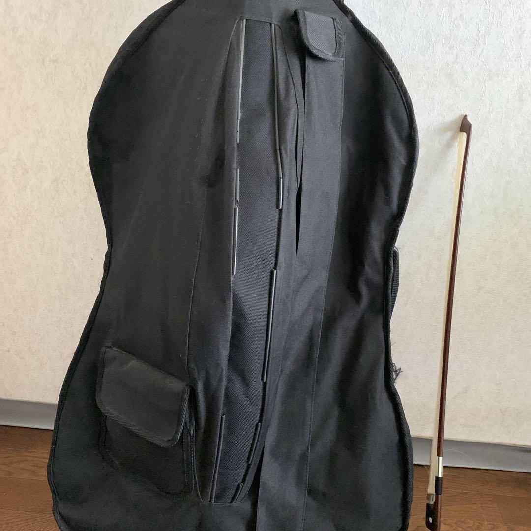 チェロ　木製　光沢仕上げ　ソフトケース付　松脂　弦楽器