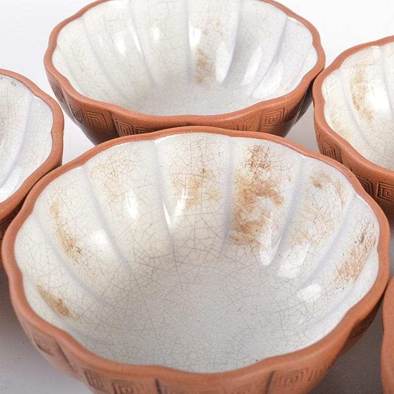 中国 紫砂 朱泥 内白釉 瓜形碗 煎茶器五客 V R6674E