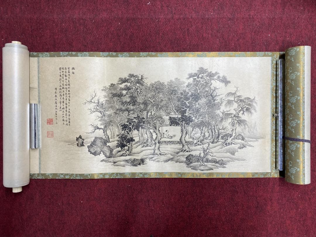 山岡山泉 傳李龍眠蘆浩然 李公麟 山居十志図 模写巻物 拳春園 肉筆