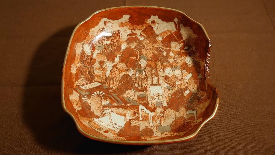 古九谷　九谷焼　飯田屋　宮本窯　赤絵　台角鉢　蔵出し　１客 古九谷 九谷焼 飯田屋 宮本窯 赤絵 台角鉢 蔵出し 1客 古九谷