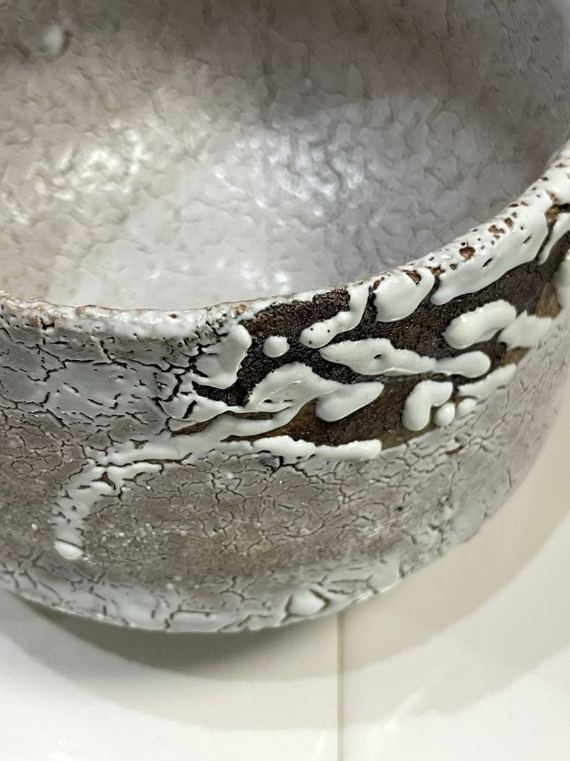 茶道具 抹茶茶碗☆茶盌 萩焼 白釉 沓形 鬼萩割高台☆