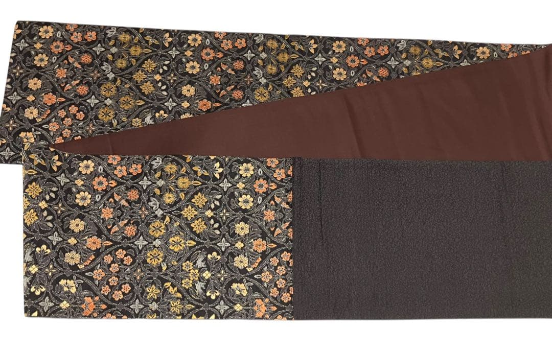 本草木柿渋染 伝統工芸士福本久人 袋帯 六通柄 正絹 花