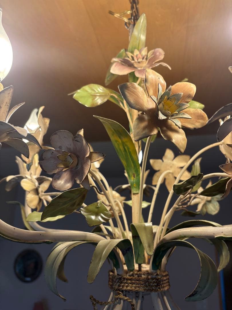 フランス アンティーク アイアン フラワーモチーフ 5灯シャンデリア