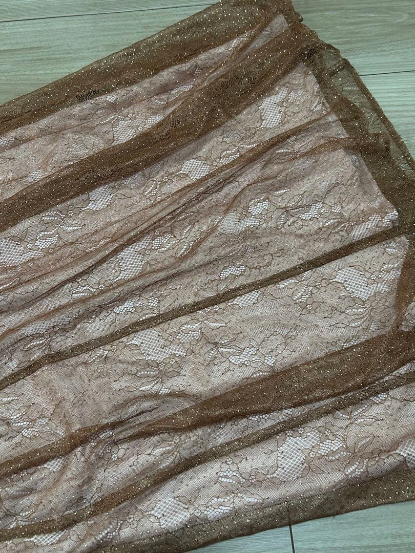 グリッターレース袖付きフィット&フレアパーティードレス　結婚式　お呼ばれ　ドレス