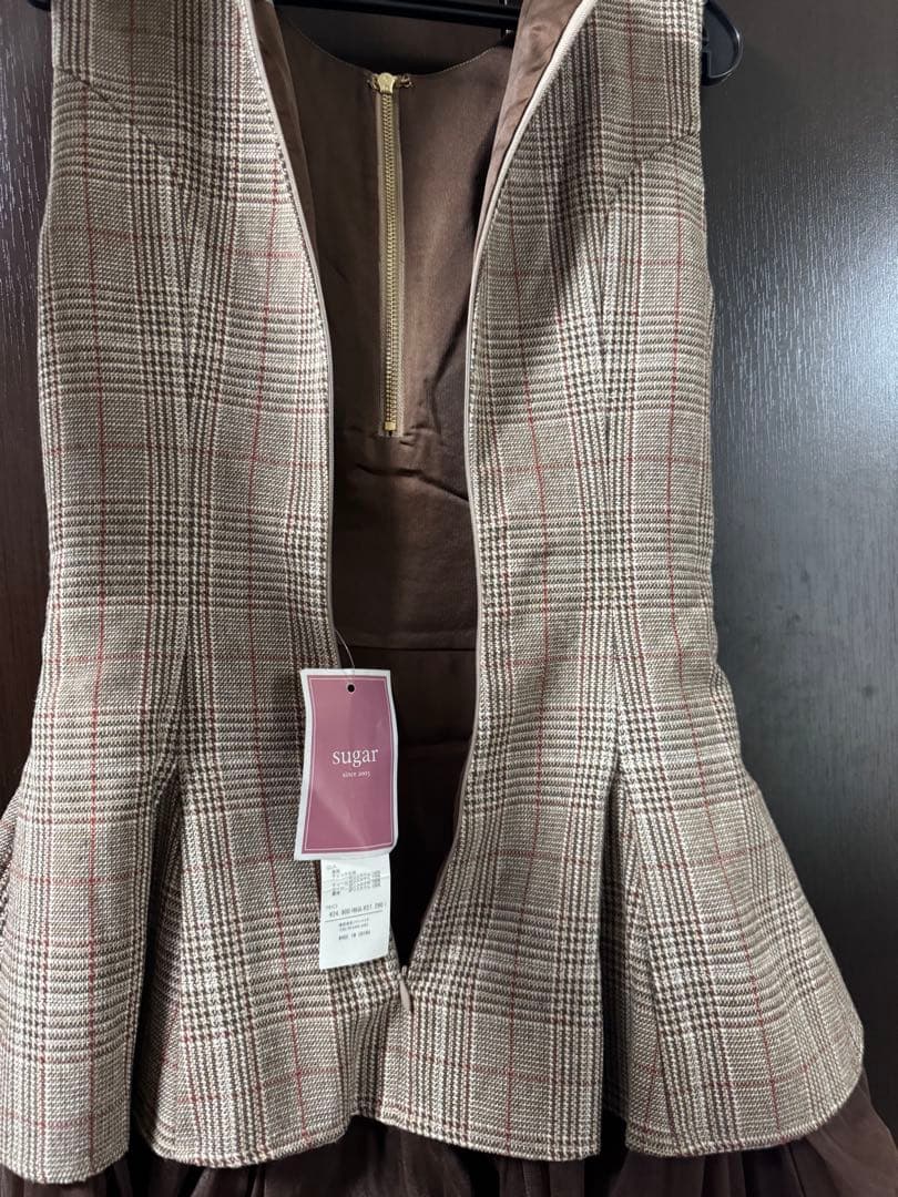 SUGAR ブラウンチェック フレアドレス XSサイズ