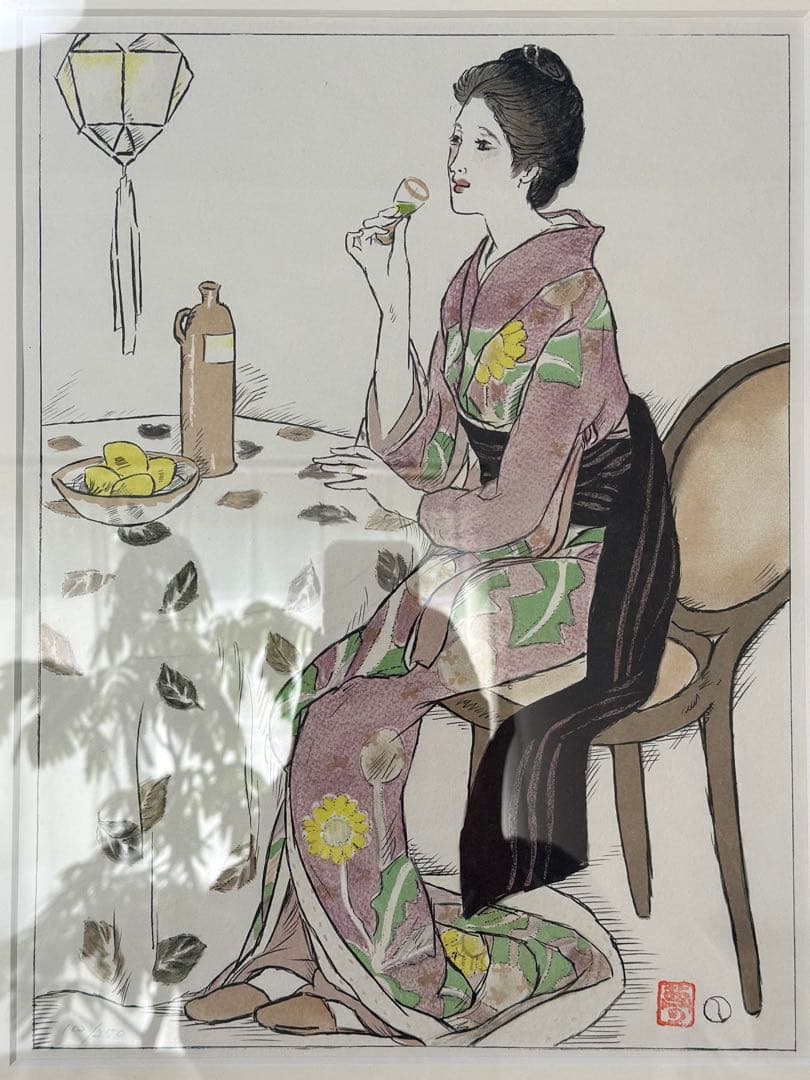 竹久夢二 青い酒 版画 リトグラフ アート 58×47cm