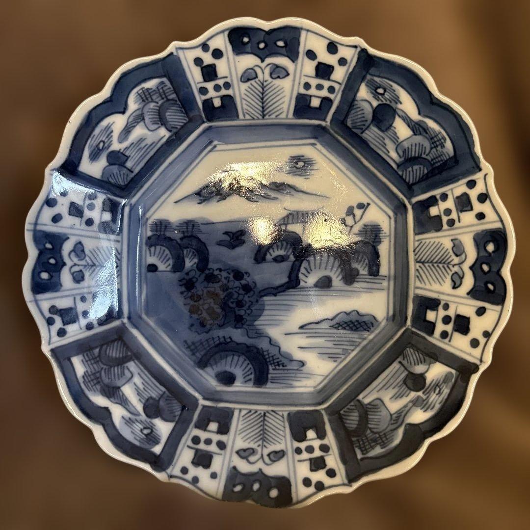 ⬛︎五寸変形皿11枚⬛︎染付手描⬛︎古伊万里⬛︎山水巻物角皿江戸