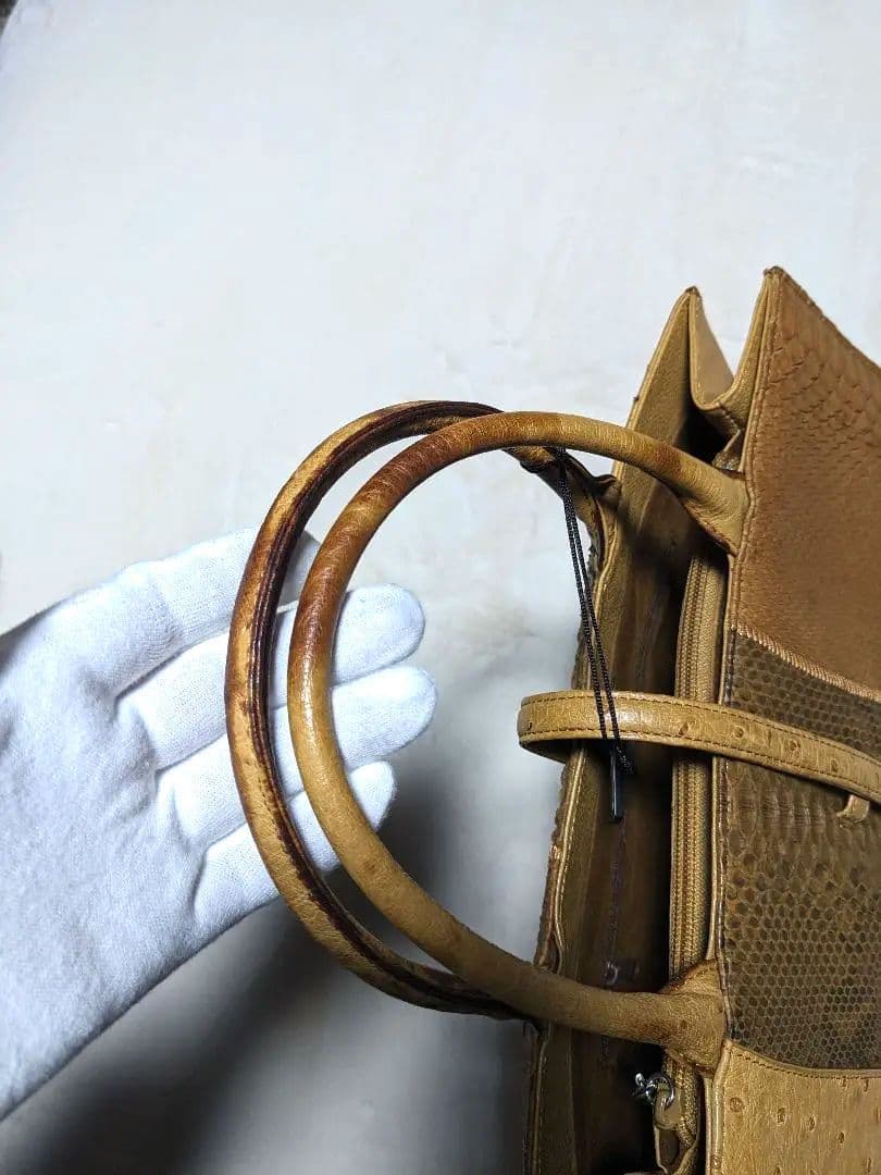 エキゾチックレザー　トートバッグ パイソン オーストリッチ A4 キャメル