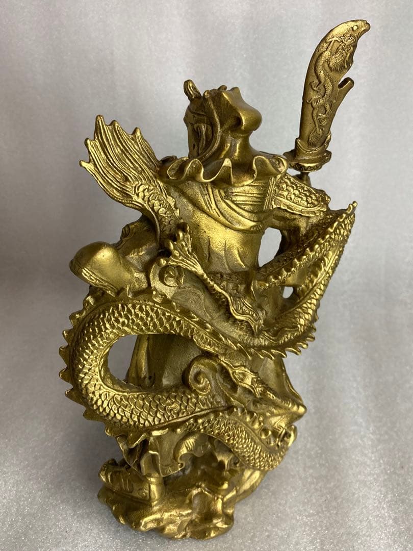 三国 関羽 雲長 武聖 龍 金属製 オブジェ 置物 セット