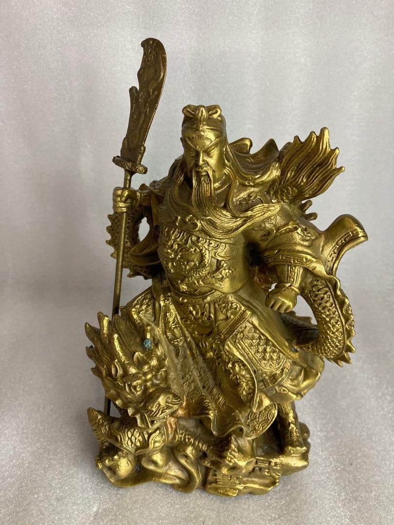 三国 関羽 雲長 武聖 龍 金属製 オブジェ 置物 セット