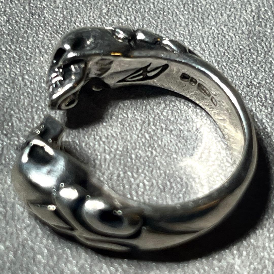 14号　CRAZY PIG TWO SKULLS RING silver925