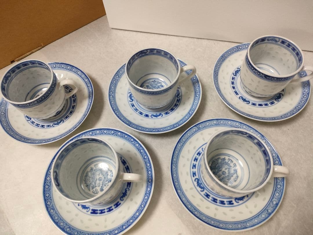 専用　中国　景徳鎮『玩玉』蛍手 龍文　デミタスカップ＆ソーサー5客