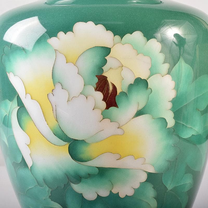 七宝焼 牡丹文 花瓶 唐木台・時代箱付 M R8760B