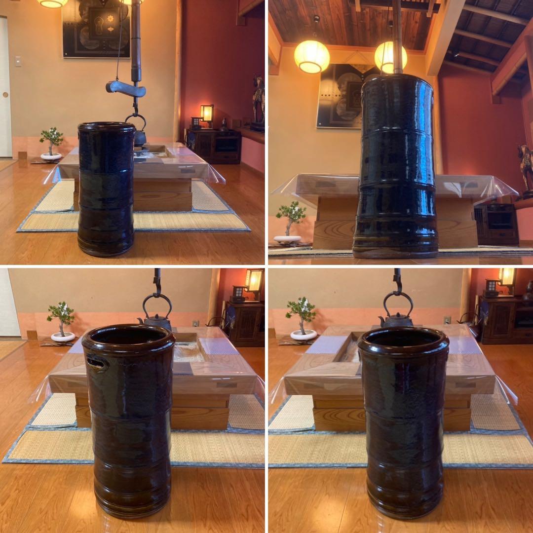 立ち火鉢 手炙り フラワーベース 花器 スタンド 陶器 藍色 紺 和風 レトロ