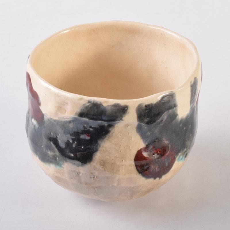 茶道具　啓寿庵　七宝釉薬彩　花文　茶碗　共箱　N　7219