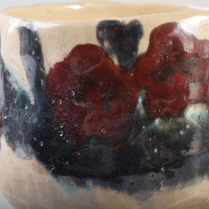 茶道具　啓寿庵　七宝釉薬彩　花文　茶碗　共箱　N　7219