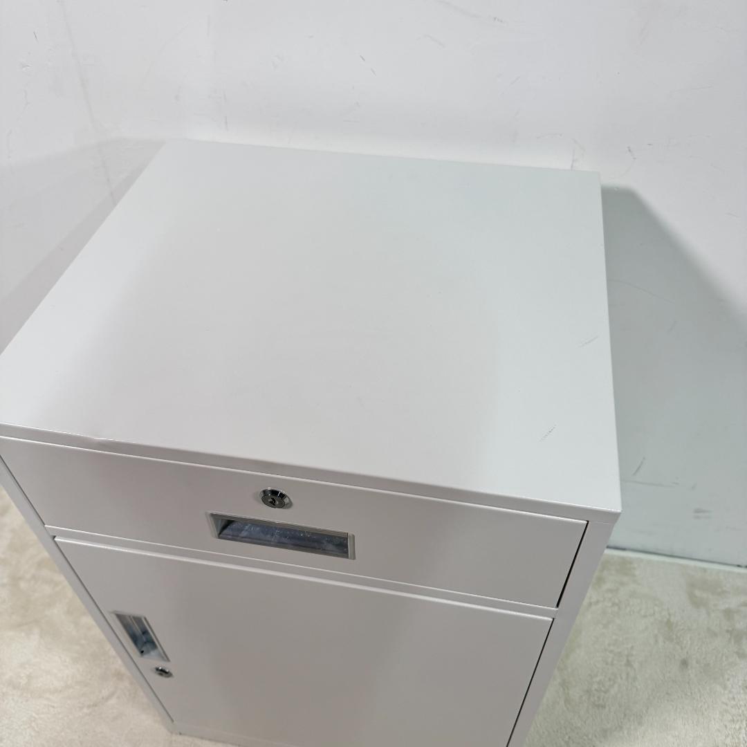訳あり新品デスクワゴン 完成品 鍵付き収納キャビネット オフィス1668