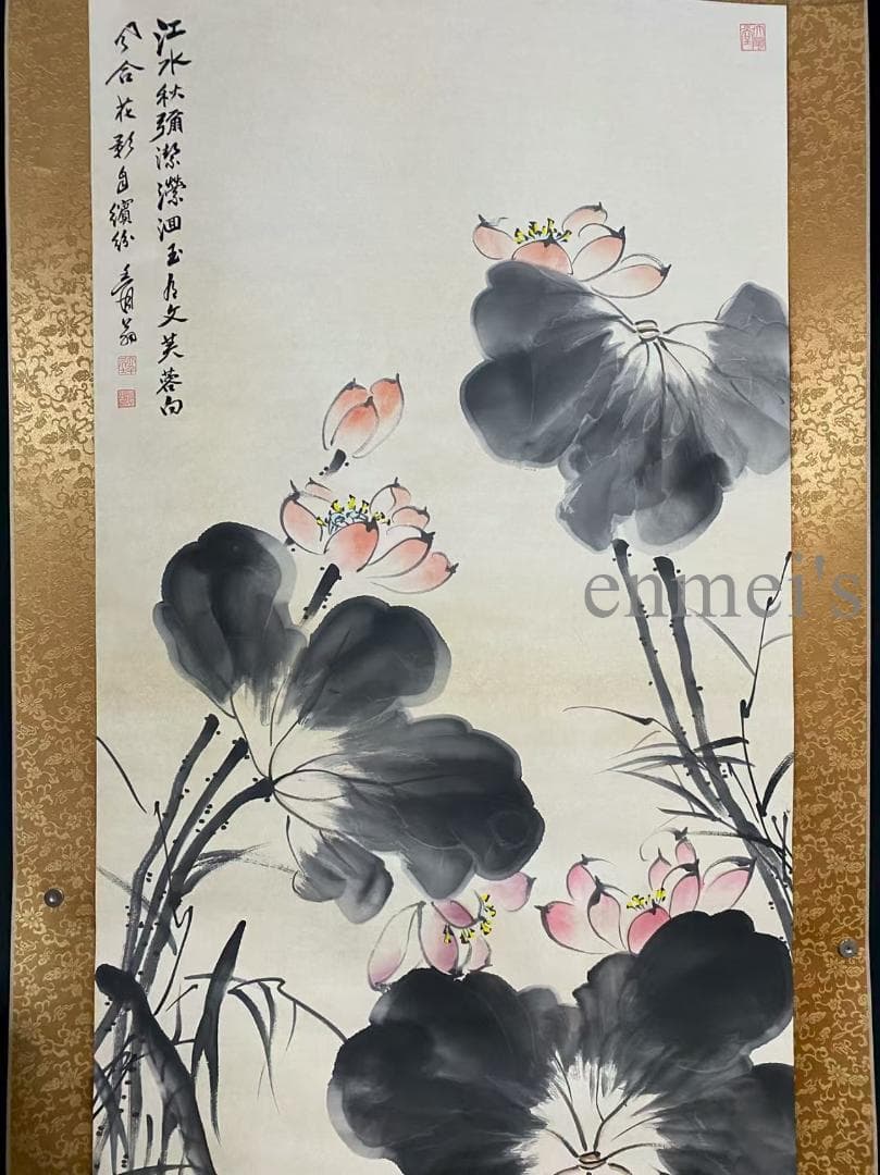 中国古美術 近代 張大千款 荷花白鷺画 水墨画 掛軸 宣紙 唐物 花鳥画