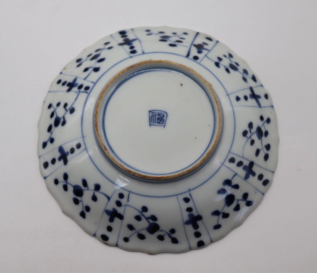 中国　明時代　染付花卉昆虫紋花口皿4点　送料込み0201