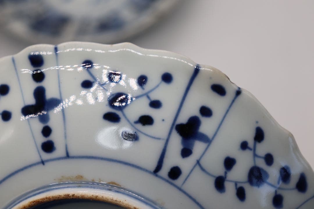 中国　明時代　染付花卉昆虫紋花口皿4点　送料込み0201