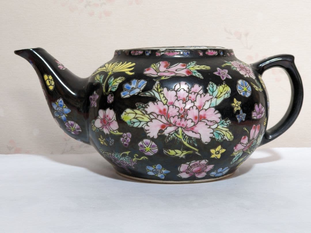 ♢中国古玩 花埋め図 景徳鎮窯 輸出用CHINA 茶道具 急須 古美術