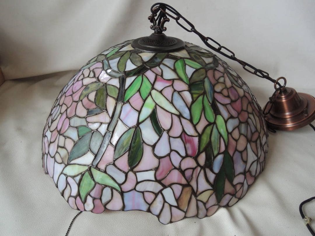 ステンドグラス ペンダントライト ピンク系 草花 サクラ模様 特大サイズ53cm ステンドグラス ペンダントライト ピンク系 草花 サクラ模様 特大