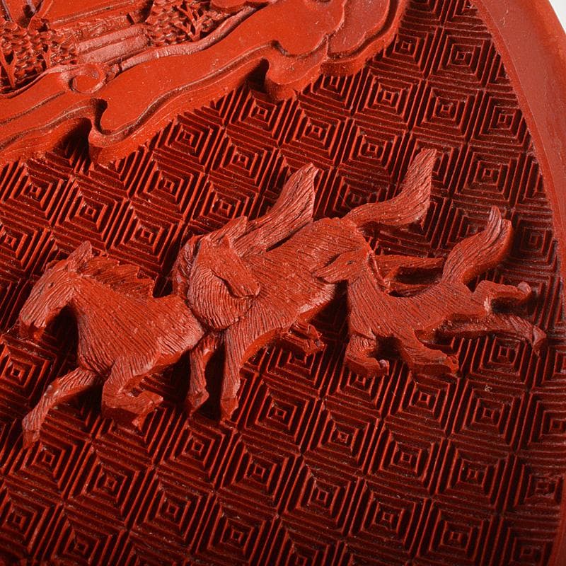 中国　堆朱　山水楼閣文盤　飾皿　飾立付　V　6535