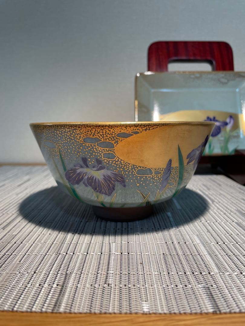 130桑野むつ子 京都 御所の花十二ヶ月 【6月花菖蒲】抹茶椀・和