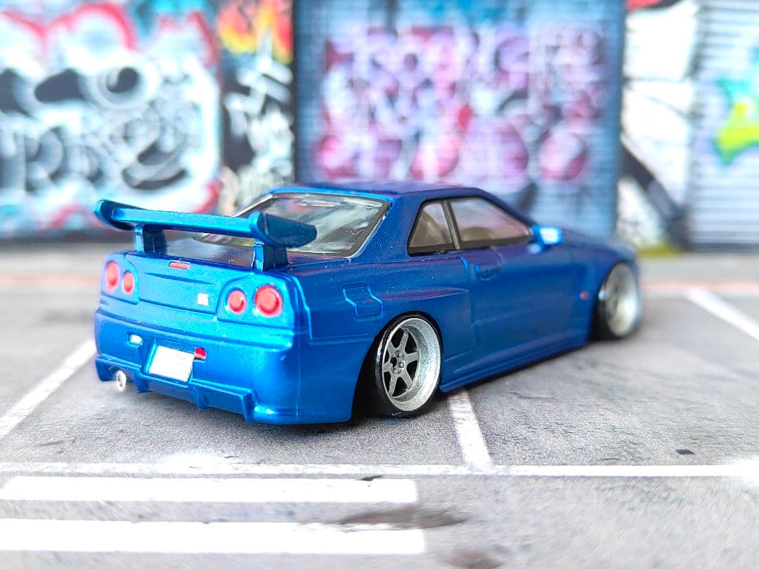 トミカ改造 日産 GTR R34 ワイスピ仕様 リアル化深リム ホットウィール