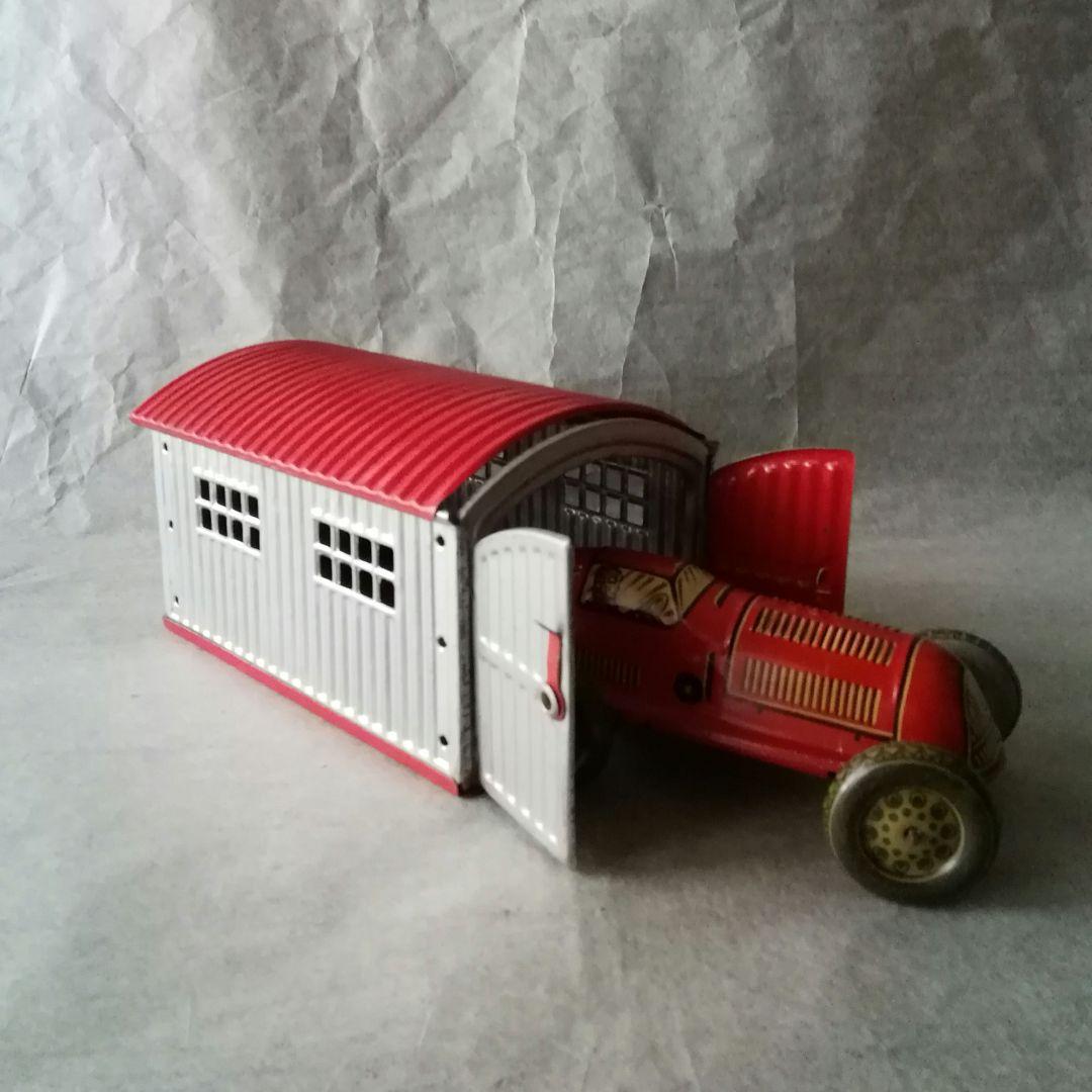 超レア　ブリキ　車庫付きゼンマイカー　アメリカ占領下ドイツ　箱付き　ヴィンテージ