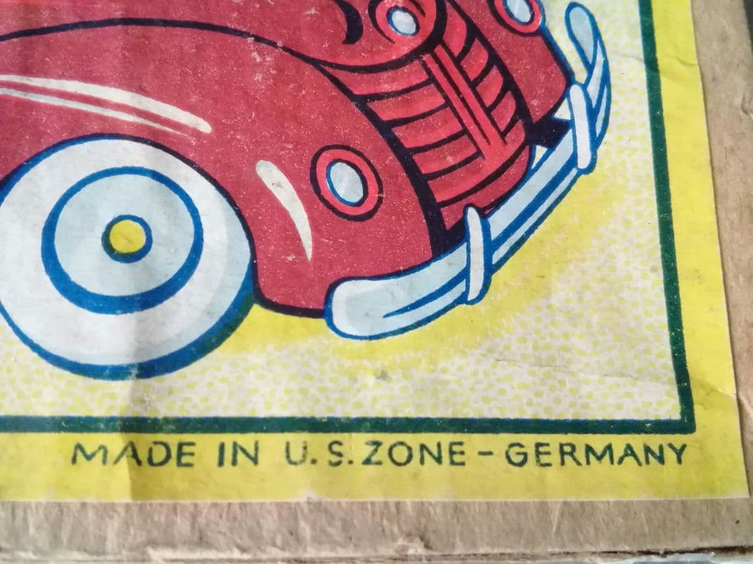 超レア　ブリキ　車庫付きゼンマイカー　アメリカ占領下ドイツ　箱付き　ヴィンテージ
