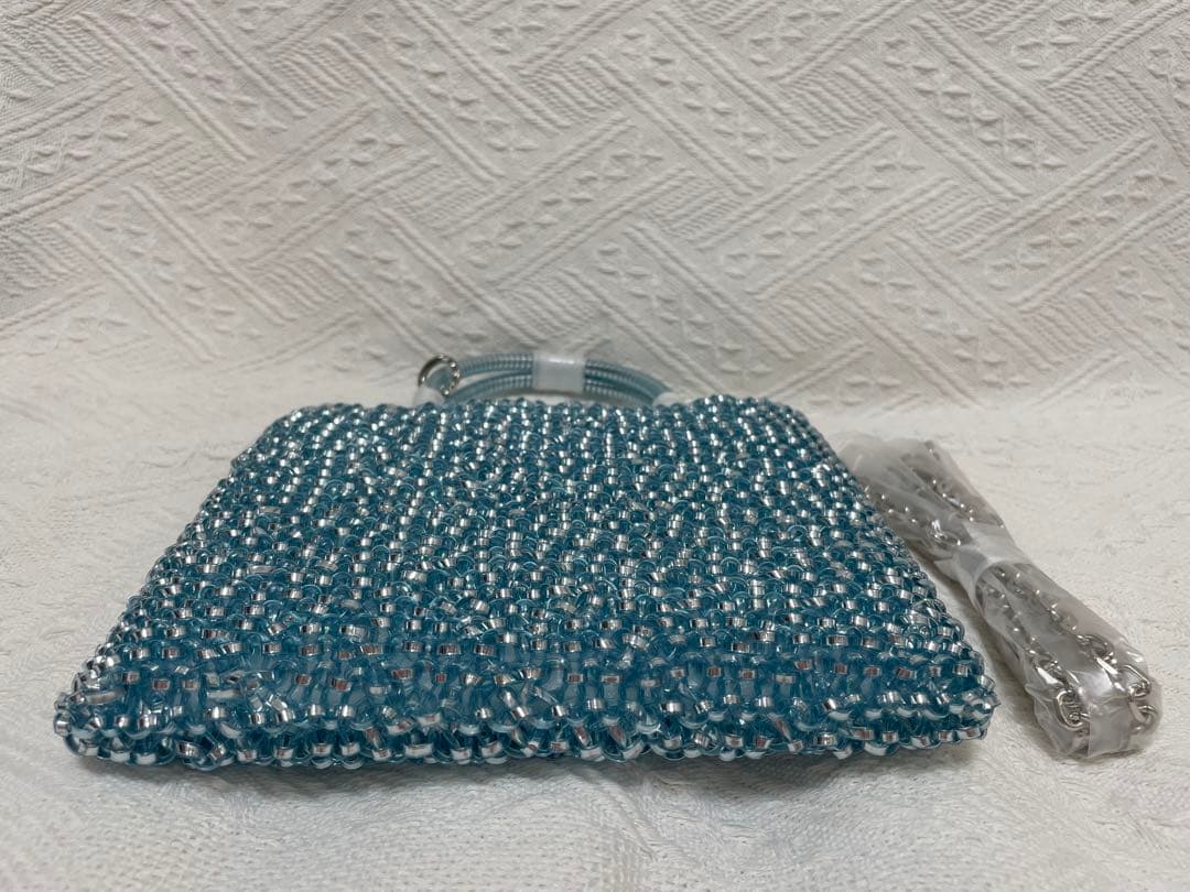 ゆーすけ　ビーズワイヤーバッグ　ショルダーバッグ　水色　青 blue