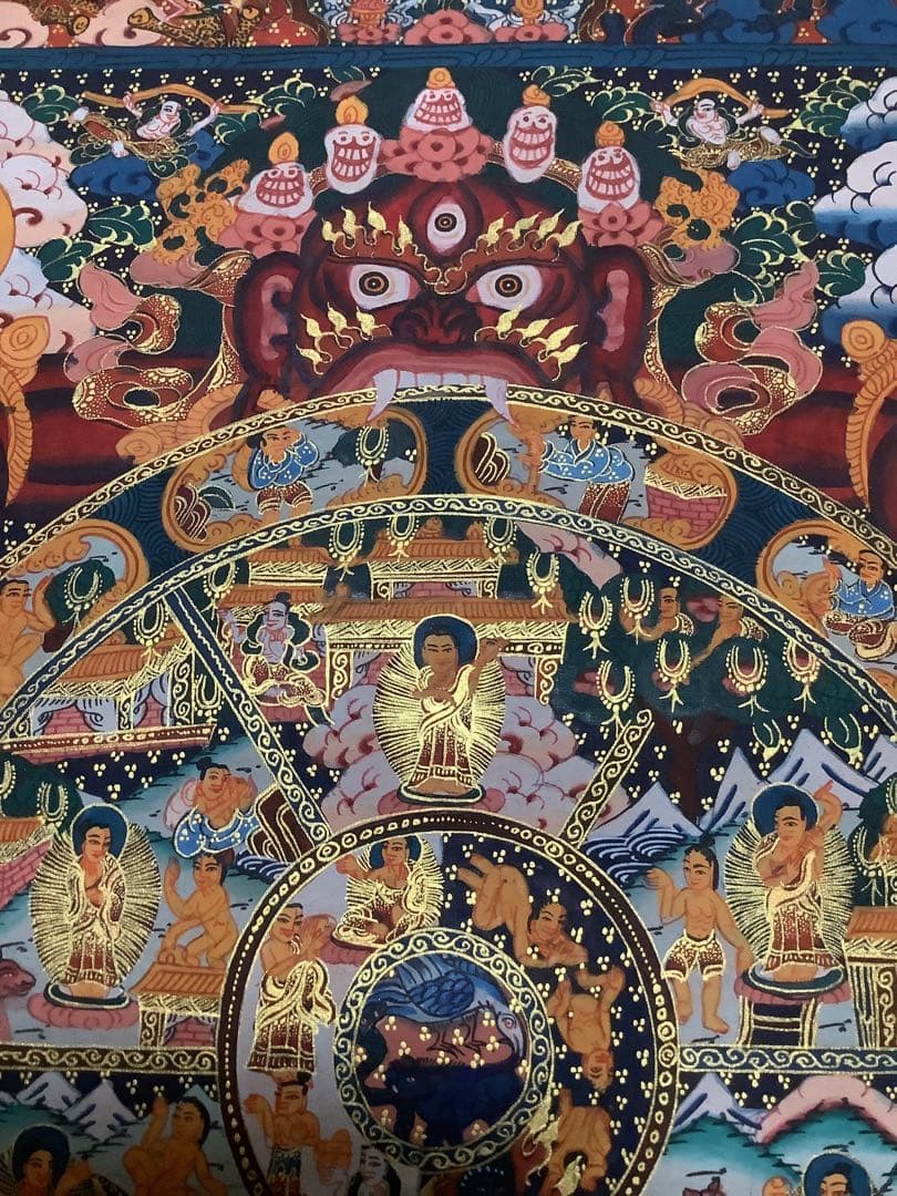 《 チベット密教　新品　1点物 》 手描き　曼荼羅　タンカ　六道輪廻　仏教　a3