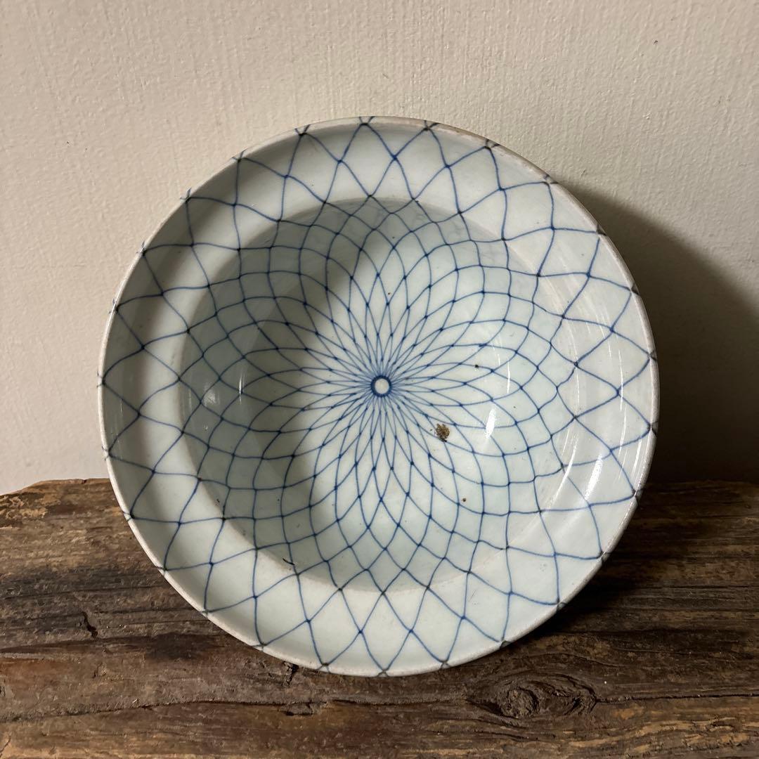 古伊万里網目文 染付鉢1点 江戸時代 骨董 アンティーク 白磁 検:李