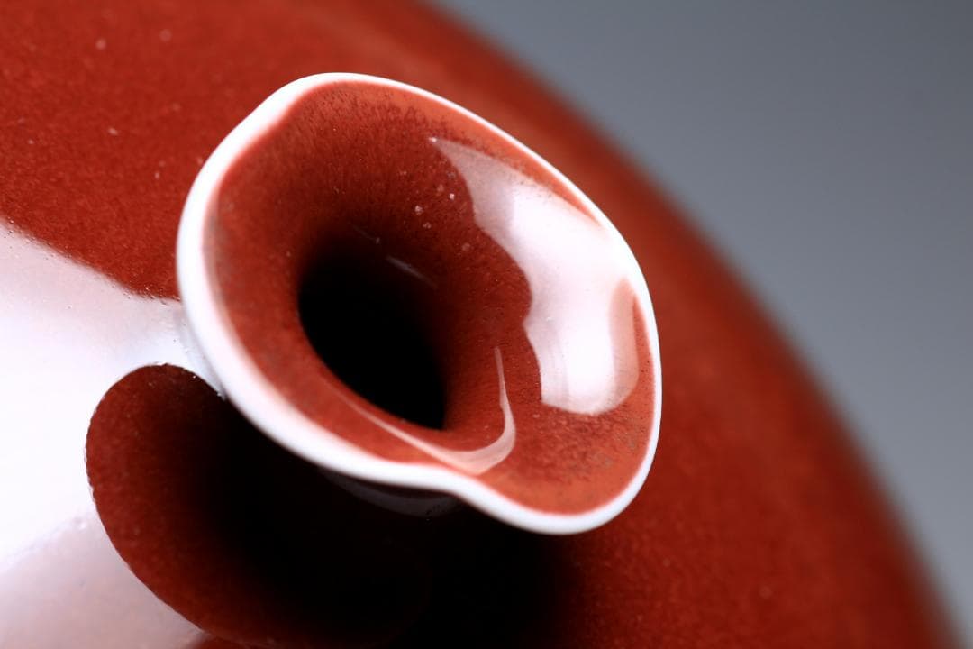 馬場真右衛門 辰砂花瓶 日展作家 有田焼 共箱 美品 茶道具【正