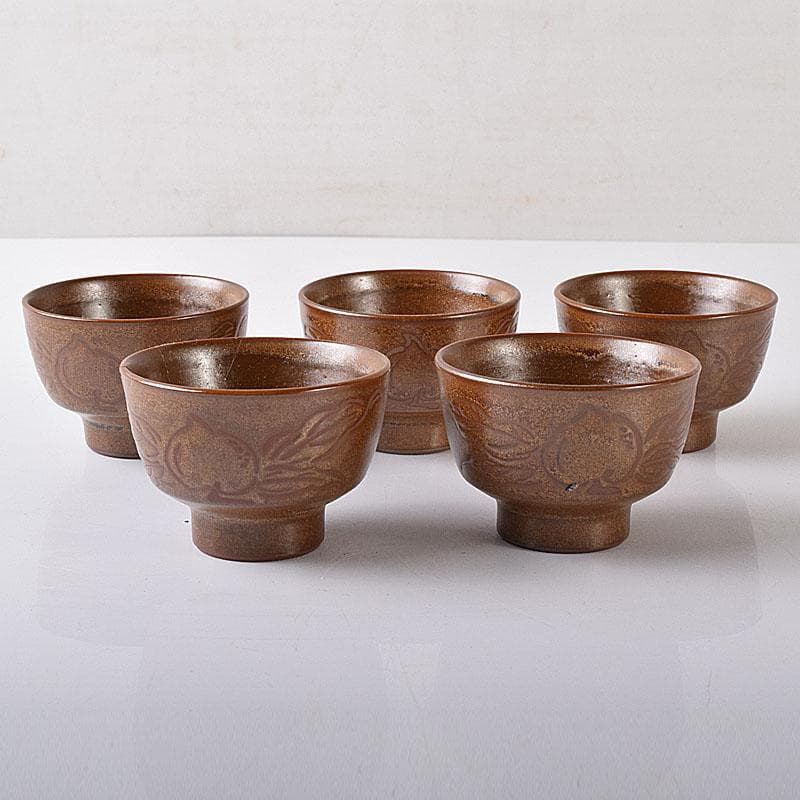 佐渡無名異焼 藤井波山造 朱泥 茶碗五客 急須 湯冷 茶器揃 共箱 VR8436