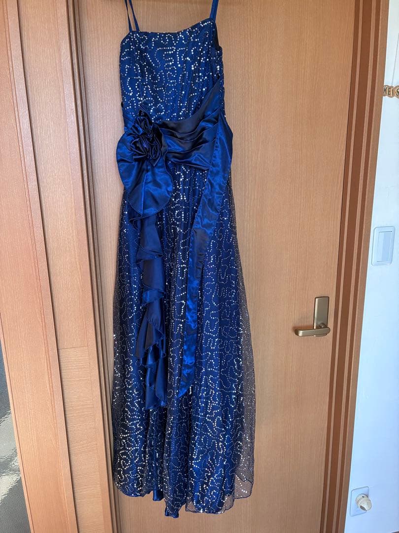 ネイビーブルー スリーブレス ロングドレス