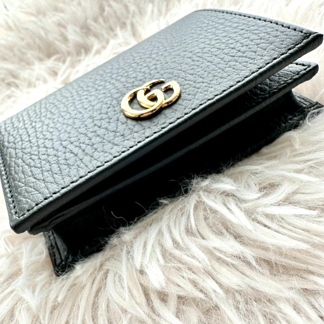 GUCCI グッチ 二つ折り財布 GGマーモント レザーブラック