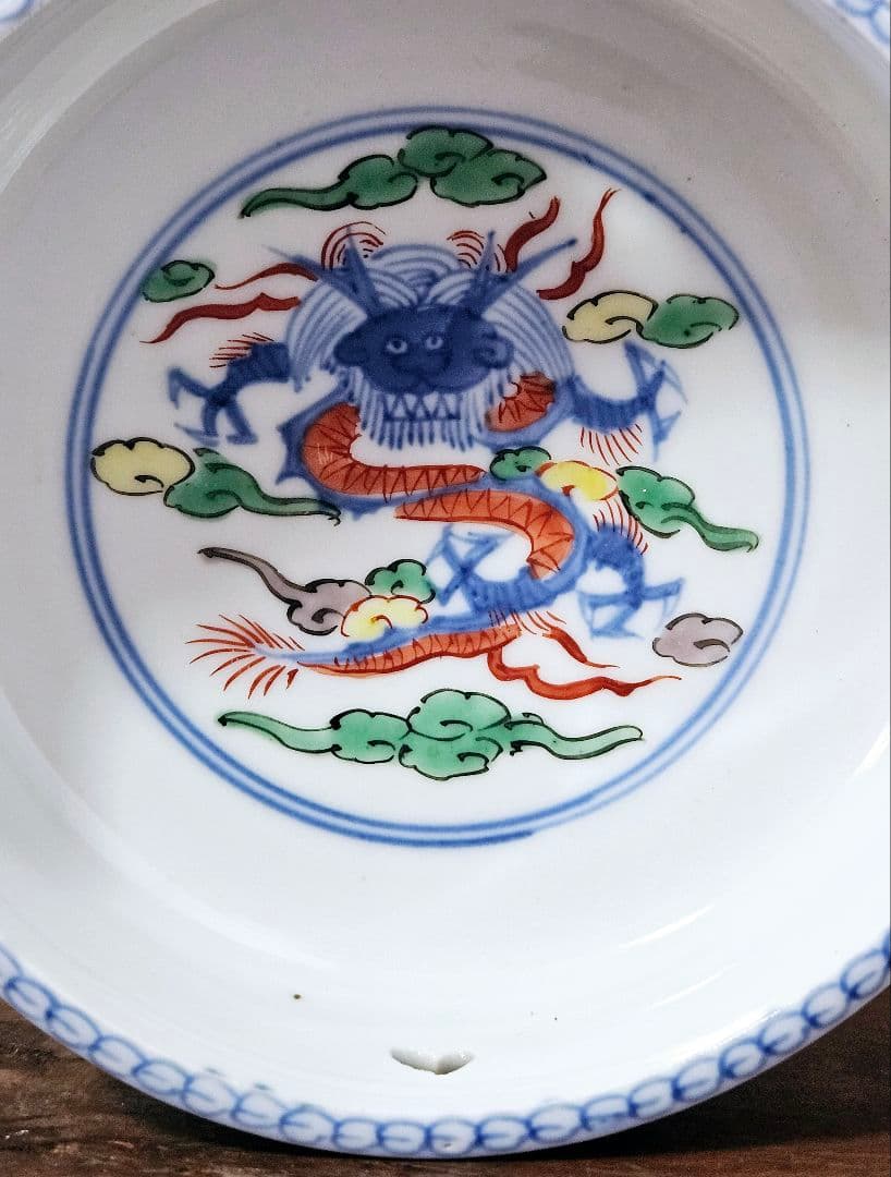 上作品❗】 中国古美術古陶磁器　清代　倣明代萬暦年製　五彩　雲龍図　手付透造　鉢